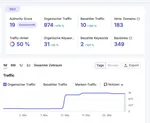 Auswertung der SEO-Kennzahlen einer Website in einem Dashboard.