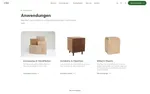 Plant-Plast-Website: drei Produktbilder im Bereich Anwendungen für Innenausbau, Architektur und Möbel